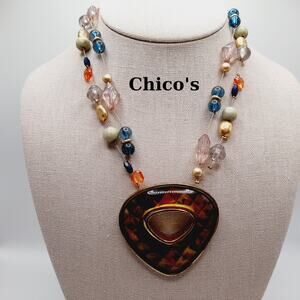 Chico's Floating Beads Wire Pendant Necklace - Gold Tone - 21 Inches